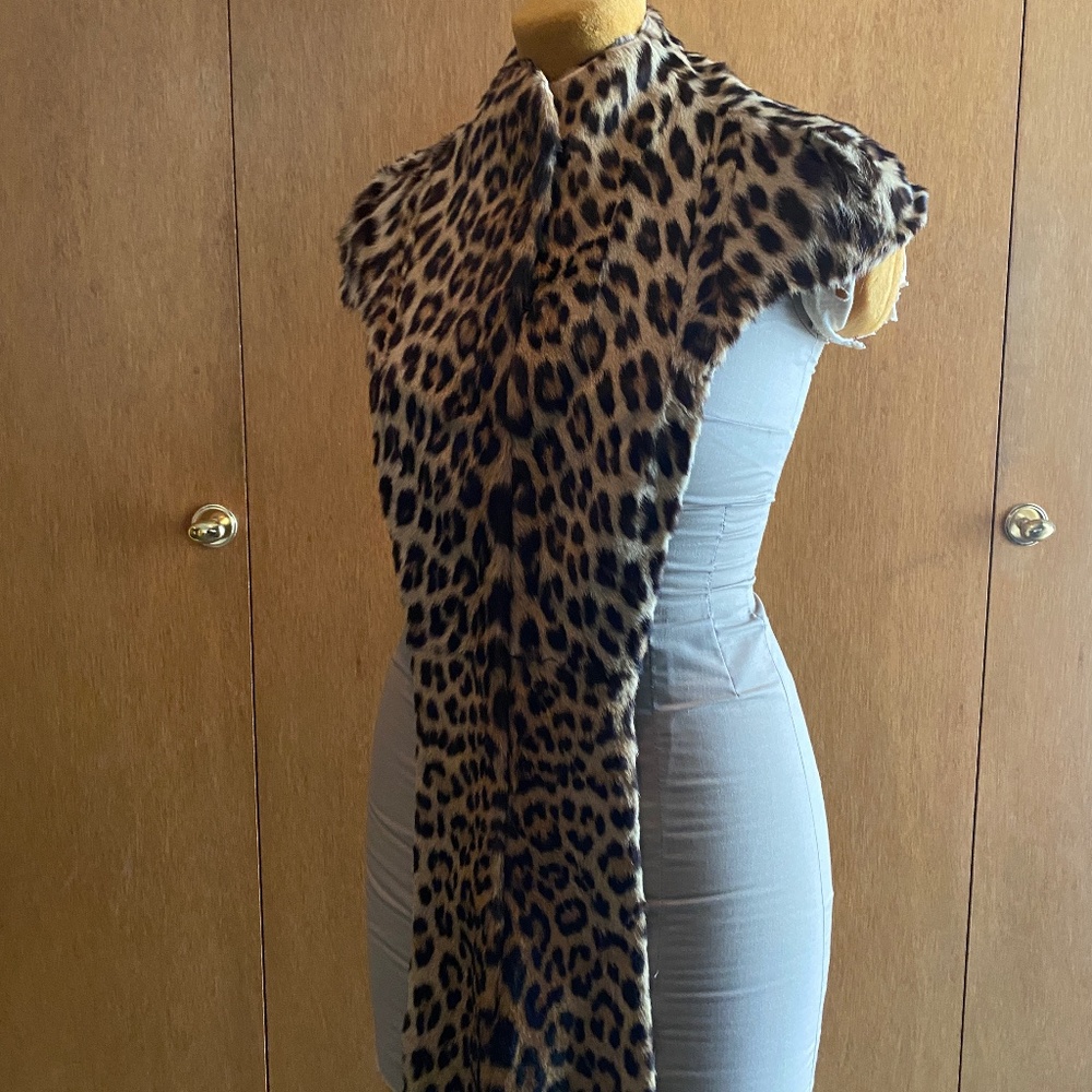 Vintage Genuine Leopard Print Fur Collar Stole Wrap Scarf S
